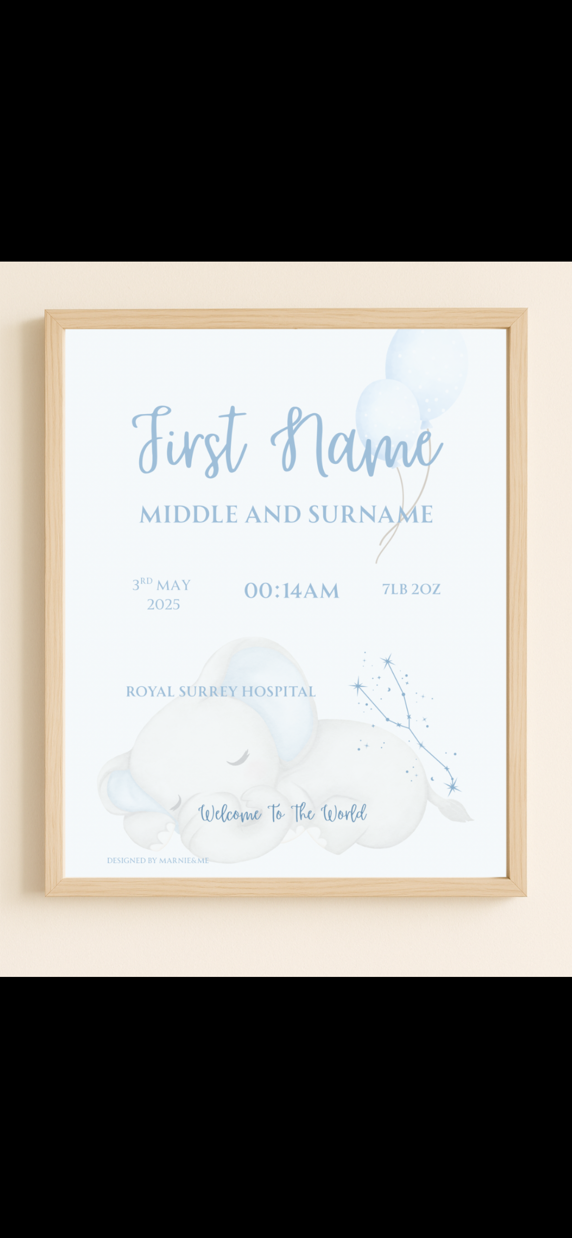 Personalised Baby Name Print – Custom Birth Poster